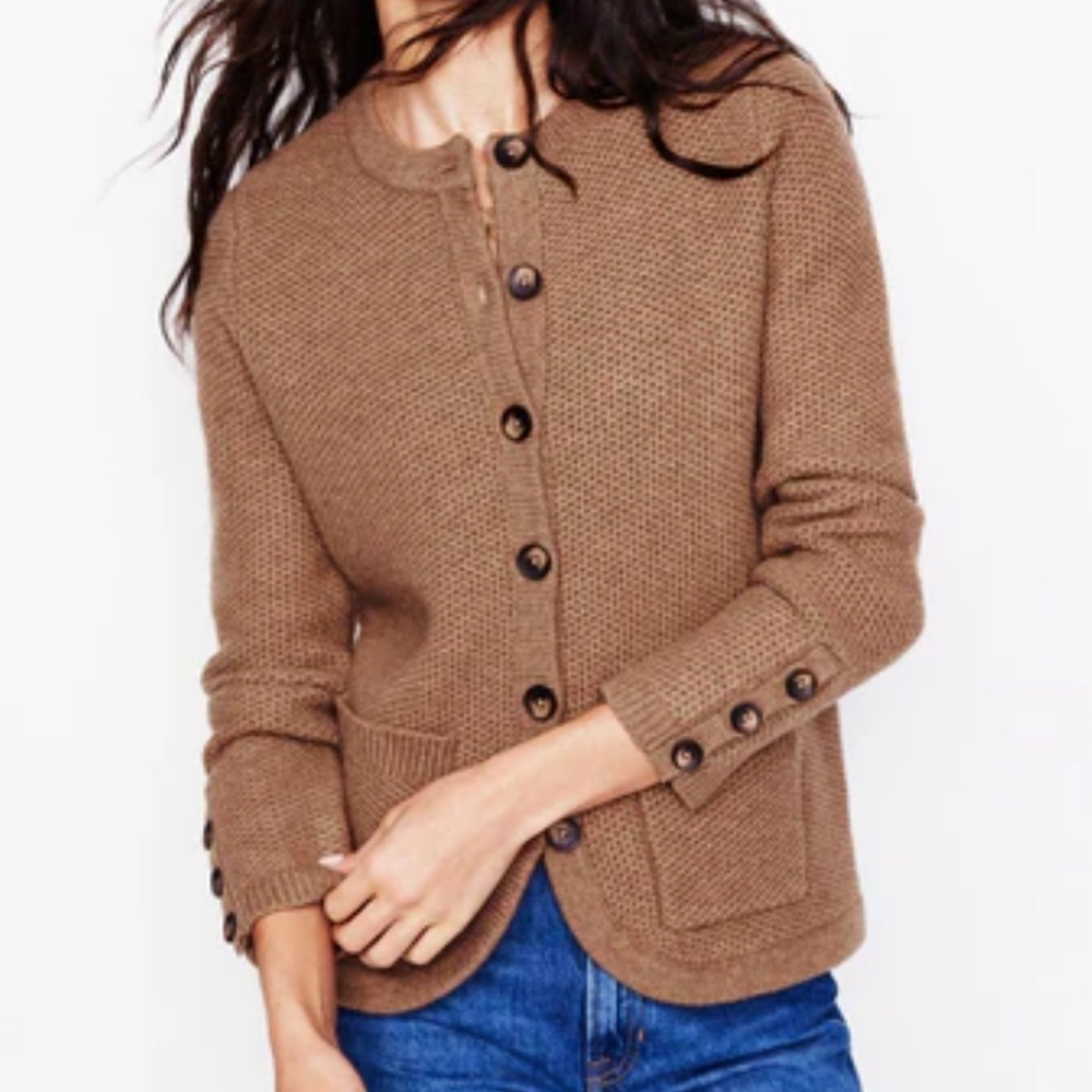 Boden Brown Button-Front Knit Cardigan